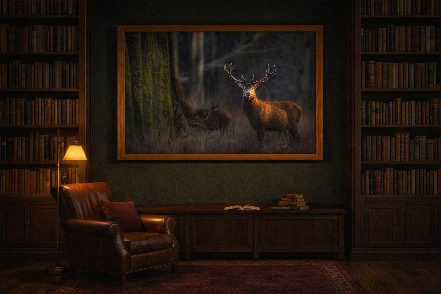 Antlered Deer Wall Art – Moody Dark Forest Wildlife Photography Print