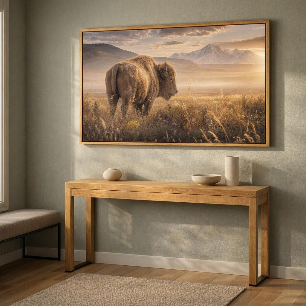 Bison Wildflower Prairie Wall Art – Snowy Mountain Wilderness Photography Print