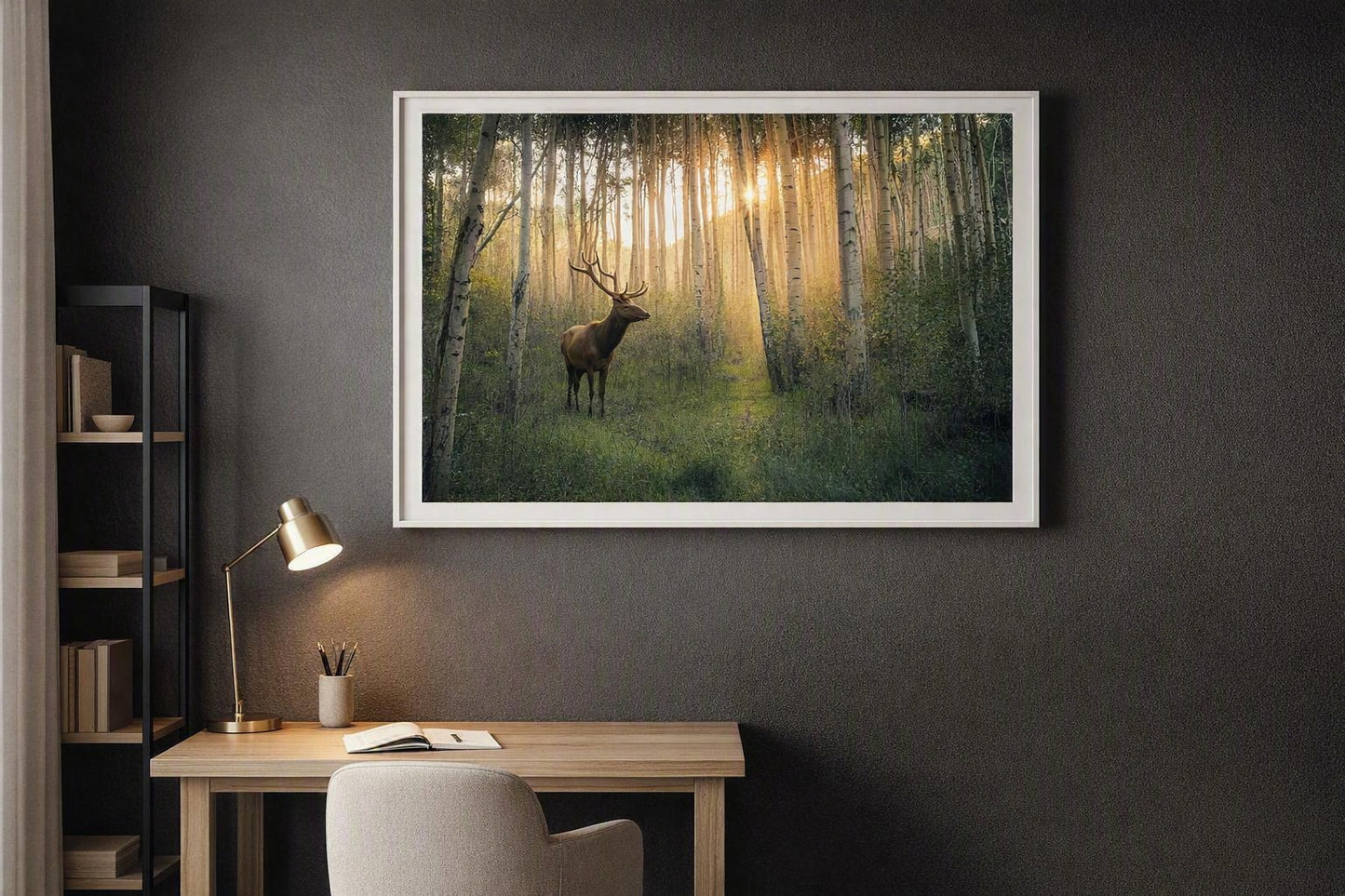 Deer in Woodland Grove Wall Art – Golden Forest Photography Print