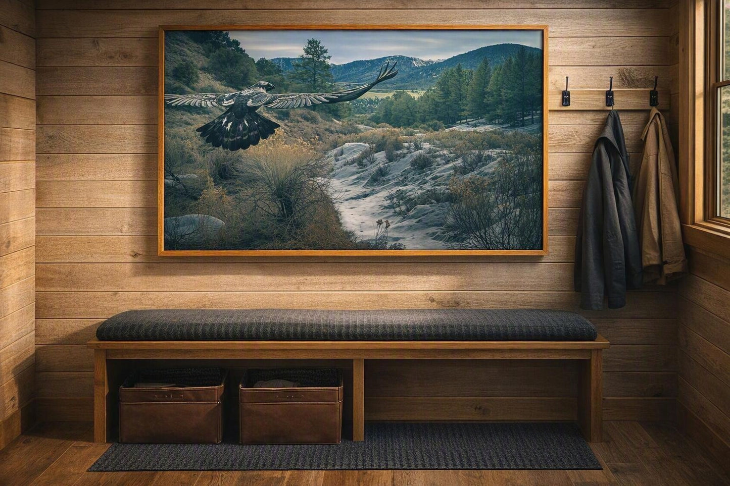 Eagle in Flight Wall Art – Snowy Mountain Wilderness Photography Print