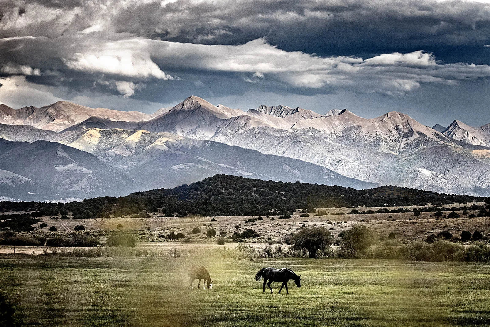 Wild Horses Beneath Stormy Mountains Wall Art – Western Landscape Fine Art Print