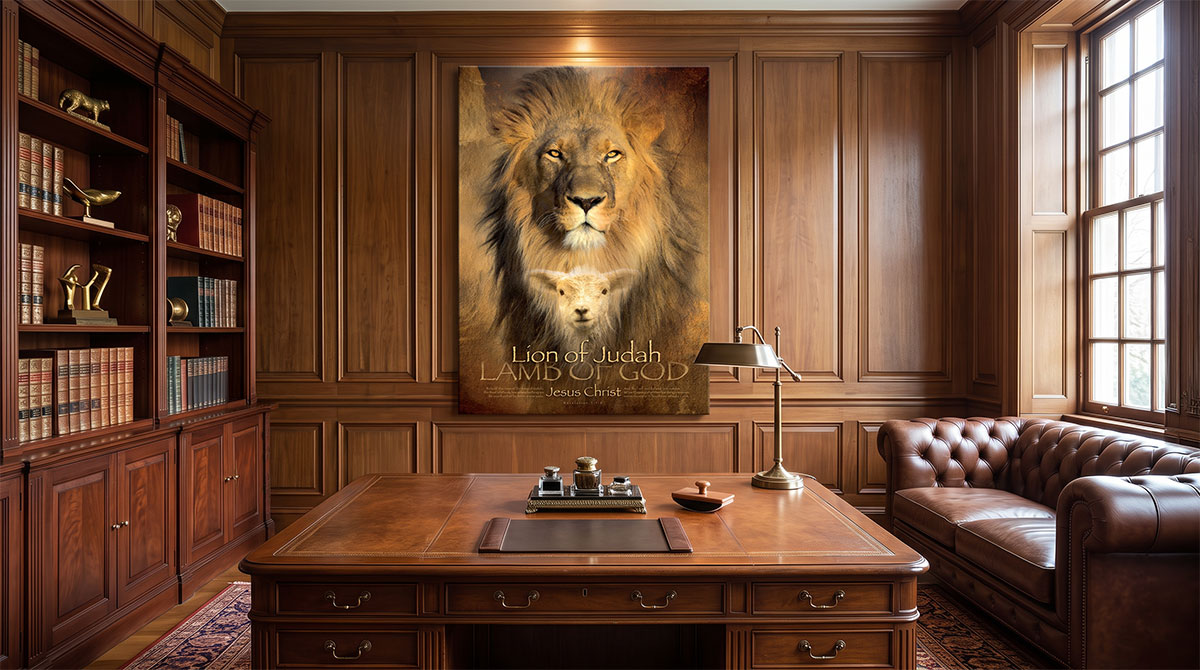 lion of judah lamb of god christian wall art canvas print church office
