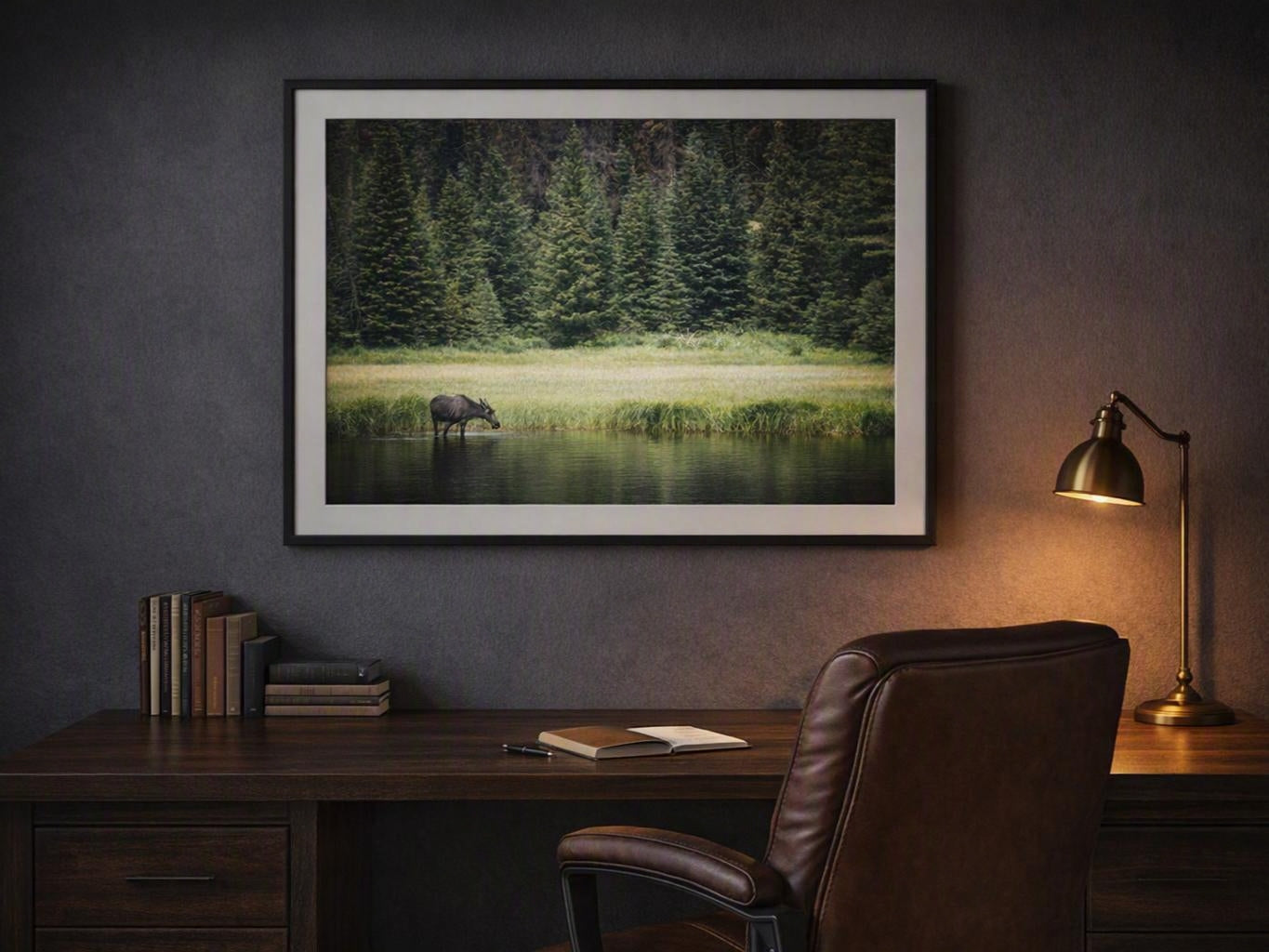 Moose in Forest Wall Art – Peaceful Pond Wildlife Photography Print