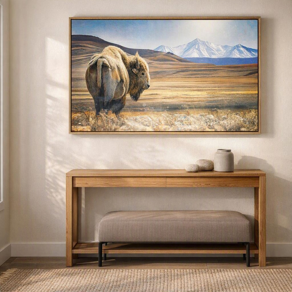 Solitary Bison Mountain Wall Art – Western Plains Photography Print
