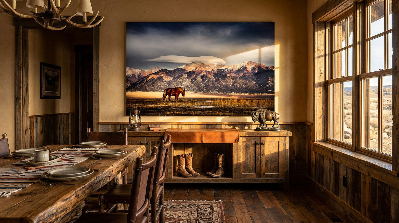 Lone Horse Mountain Valley Wall Art for Ranch Interiors