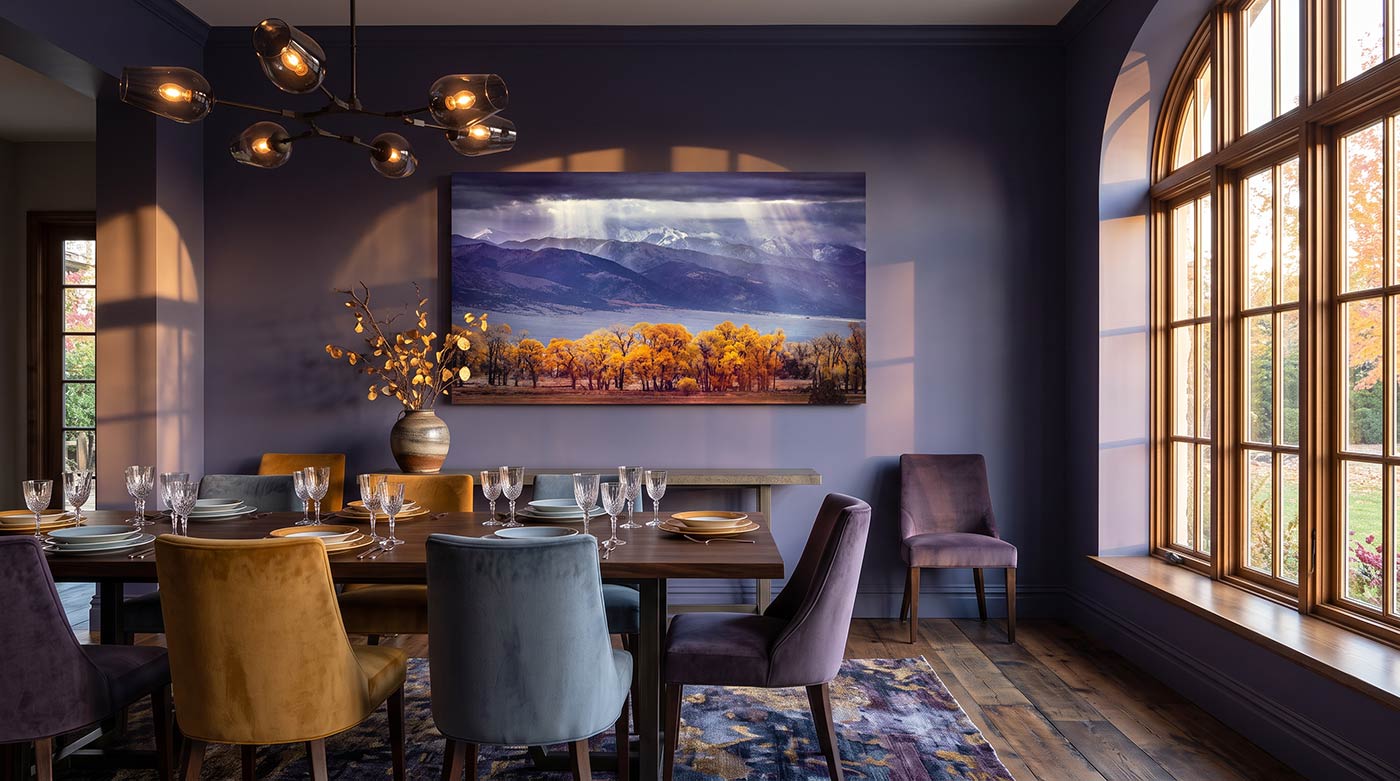 Colorado mountain Fall Colors wall art displayed in a dining room