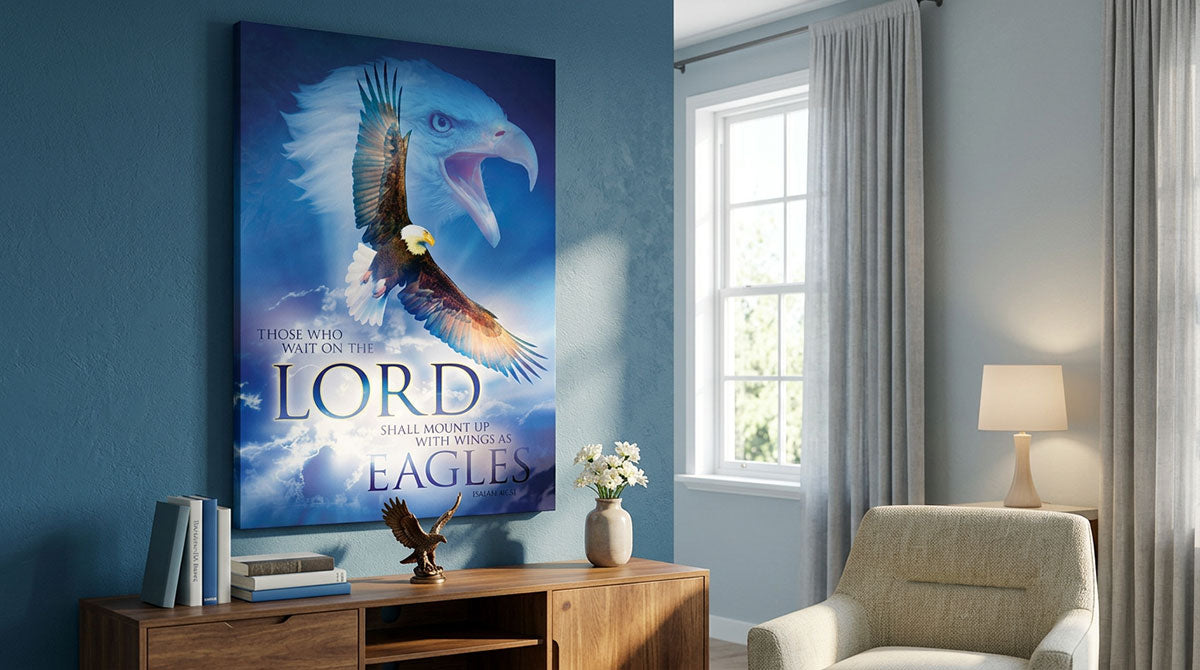 On Eagles Wings Isaiah 40:1 Bible Verse Christian Wall Art Print - Interior