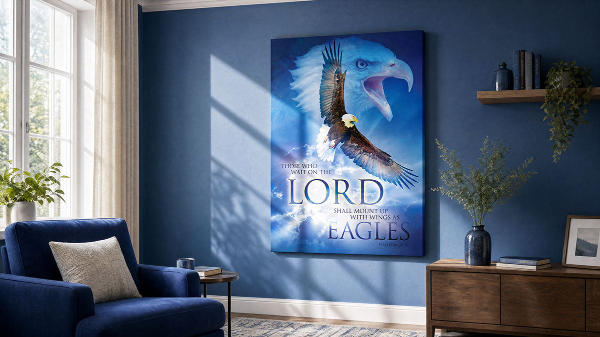 On Eagles Wings Isaiah 40:1 Bible Verse Christian Wall Art Print - Living Room