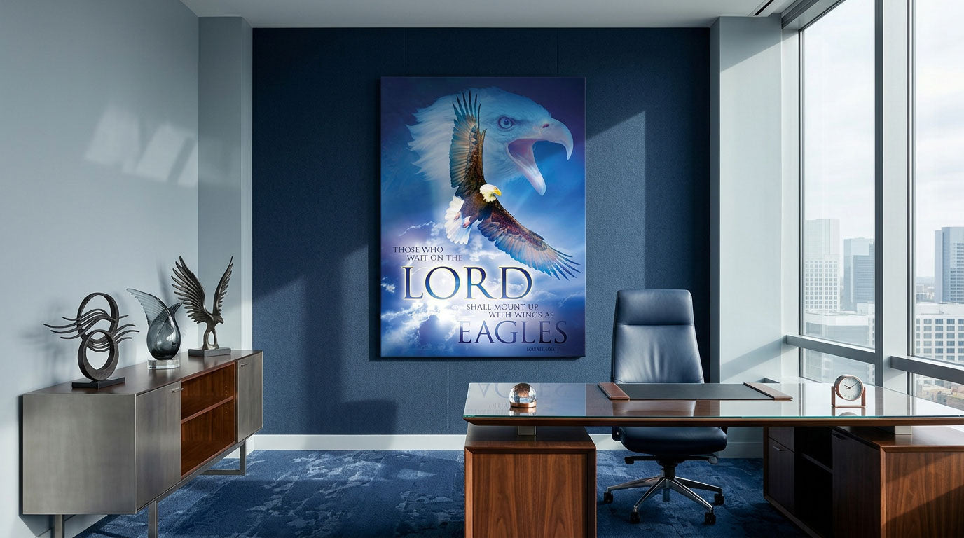 On Eagles Wings Isaiah 40:1 Bible Verse Christian Wall Art Print - Office