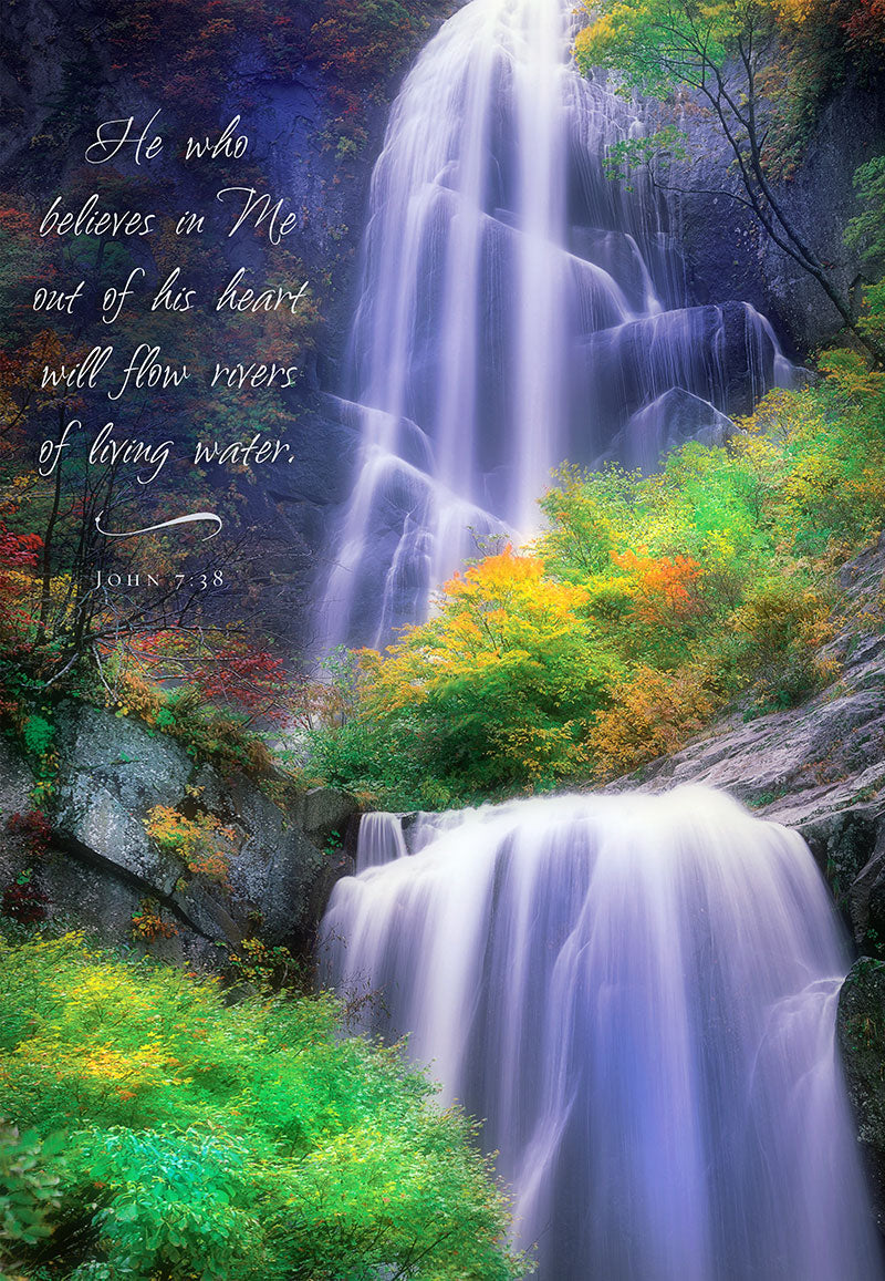 Rivers of Living Water Waterfall Christian Wall Art – John Seven Eight Scripture Print