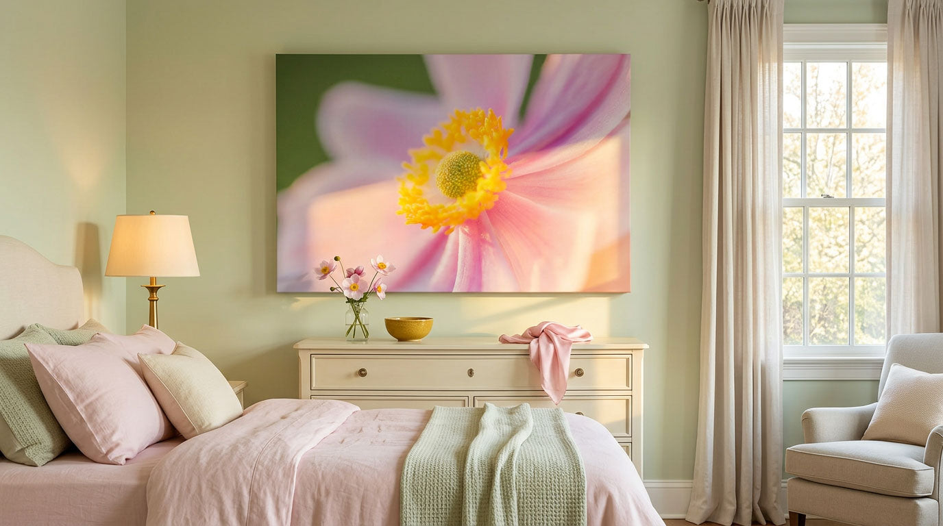 Soft Pink Anemone Bloom Macro Wall Art Elegant Floral Fine Art Print