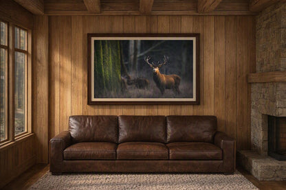 Antlered Deer Wall Art – Moody Dark Forest Wildlife Photography Print