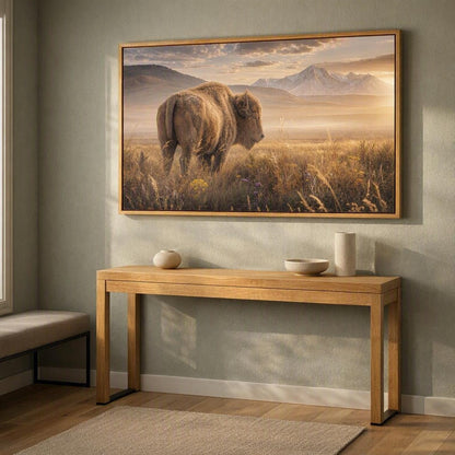 Bison Wildflower Prairie Wall Art – Snowy Mountain Wilderness Photography Print