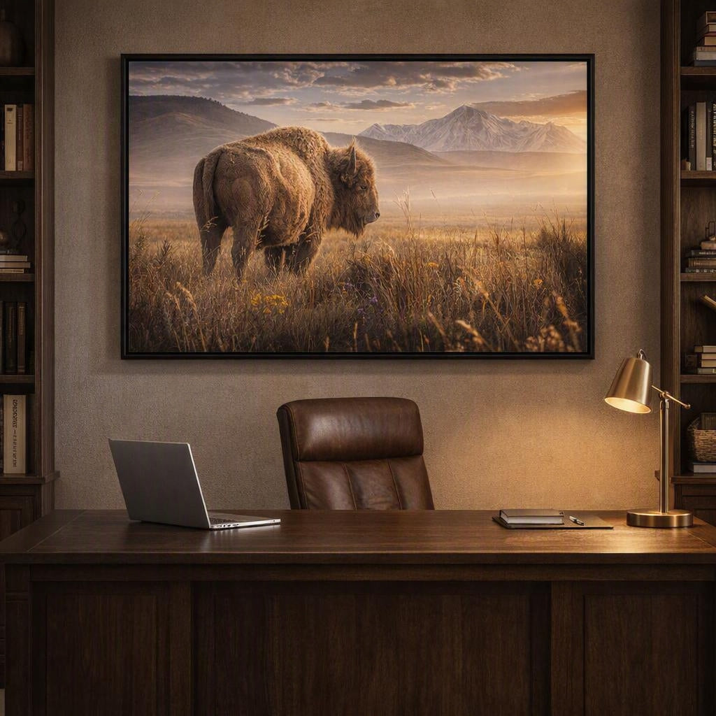 Bison Wildflower Prairie Wall Art – Snowy Mountain Wilderness Photography Print