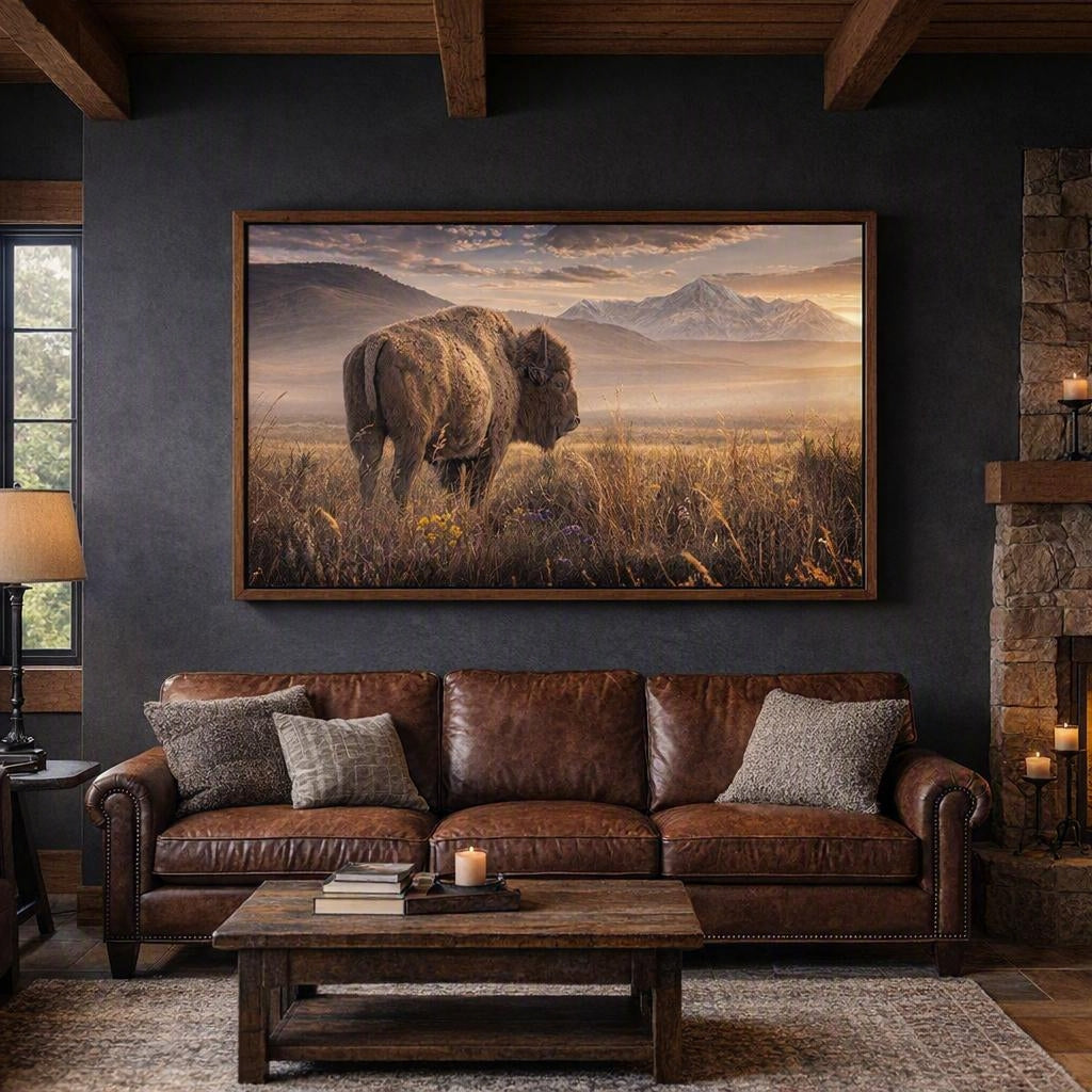 Bison Wildflower Prairie Wall Art – Snowy Mountain Wilderness Photography Print