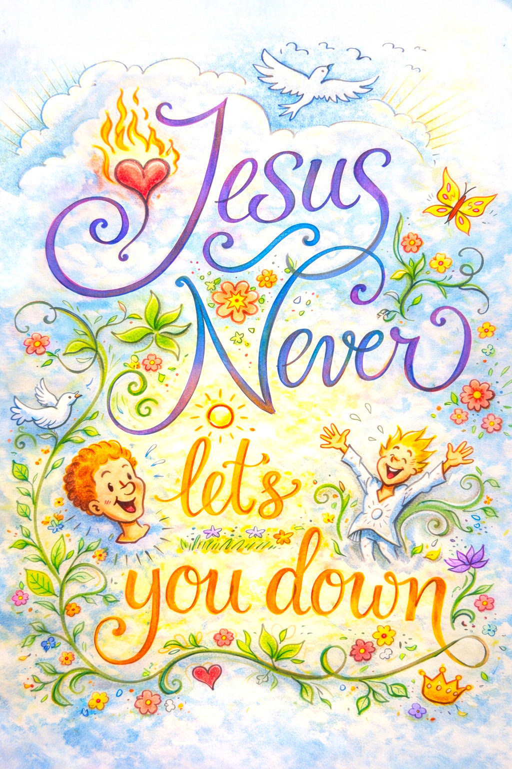 Christian Wall Art for Boys – Jesus Quote & Doves Decor