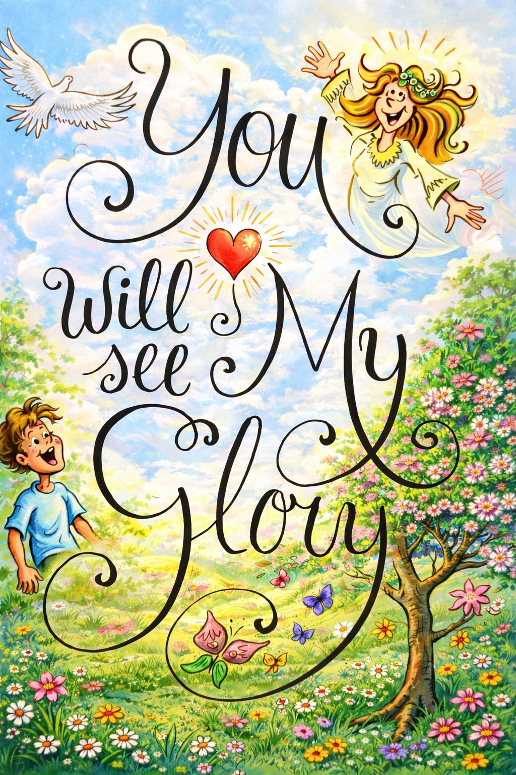 Christian Wall Art for Kids – Angel & Boy Bible Verse Print
