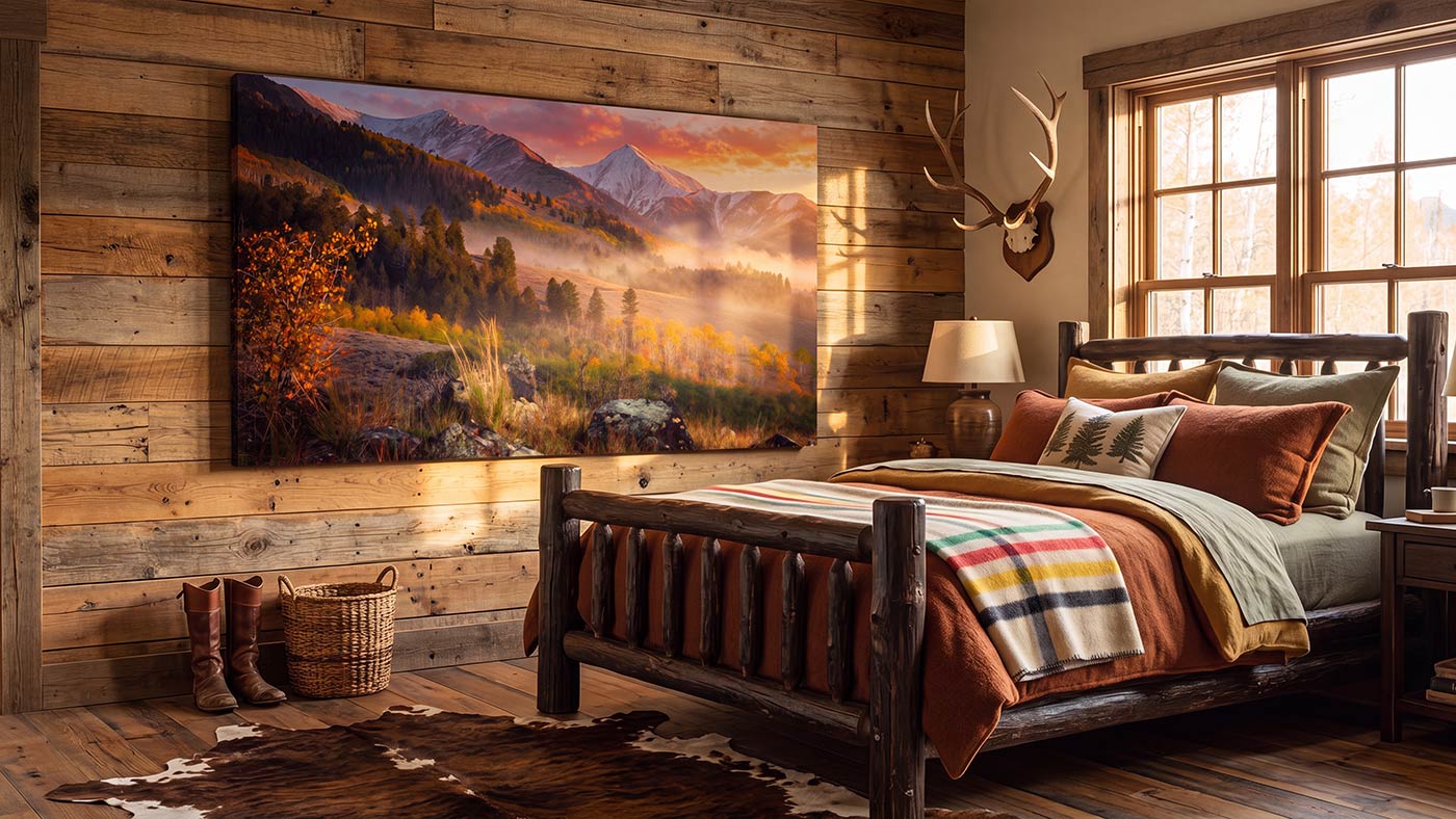 Colorado fall colors with golden aspens and snowcapped mountain peaks, available as canvas print wall art.