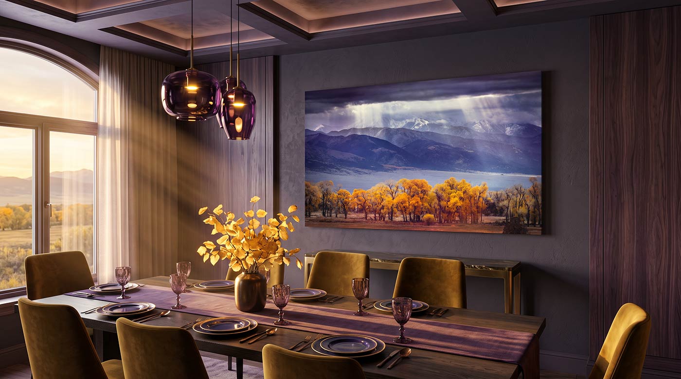 Colorado mountain fall colors canvas print displayed in a classy dining room
