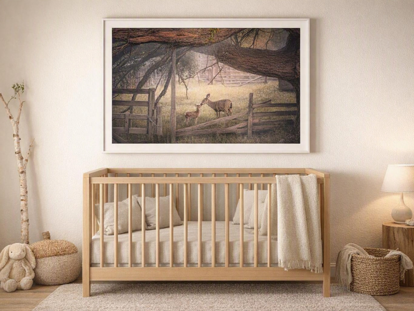 Deer and Fawn Wall Art – Tender Rustic Wildlife Photography Print