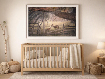 Deer and Fawn Wall Art – Tender Rustic Wildlife Photography Print