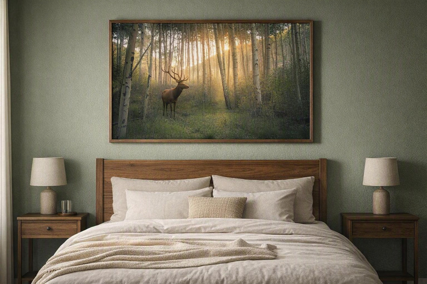 Deer in Woodland Grove Wall Art – Golden Forest Photography Print