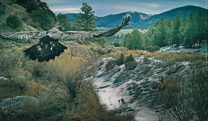 Eagle in Flight Wall Art – Snowy Mountain Wilderness Photography Print