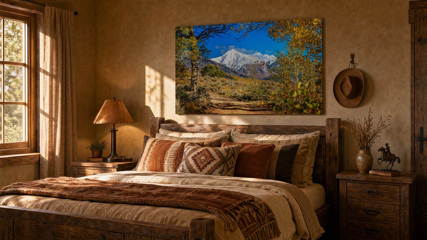 golden aspen snowy mountain wall art bedroom