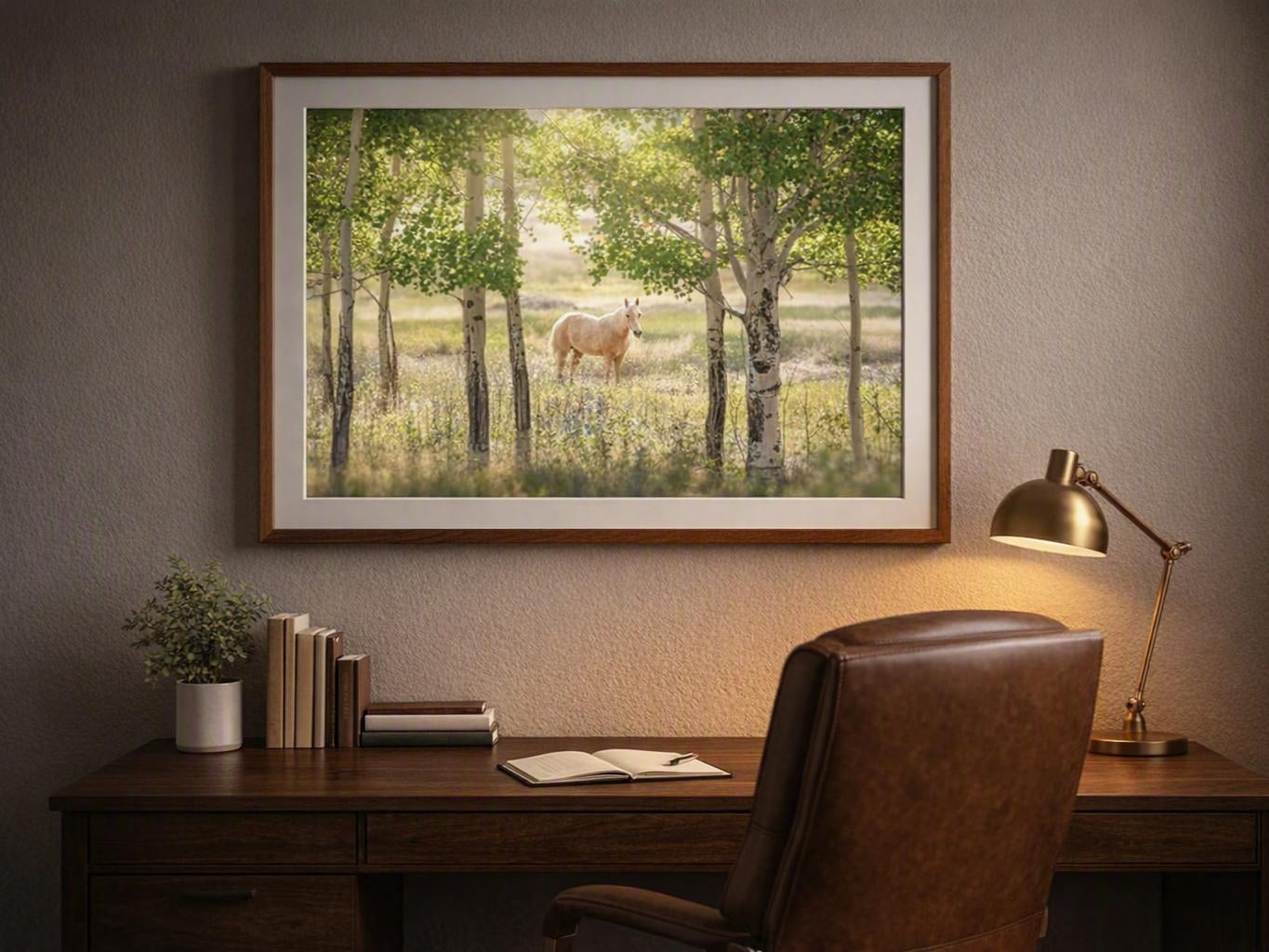 Horse in Forest Wall Art – Sunlit Woodland Photography Print