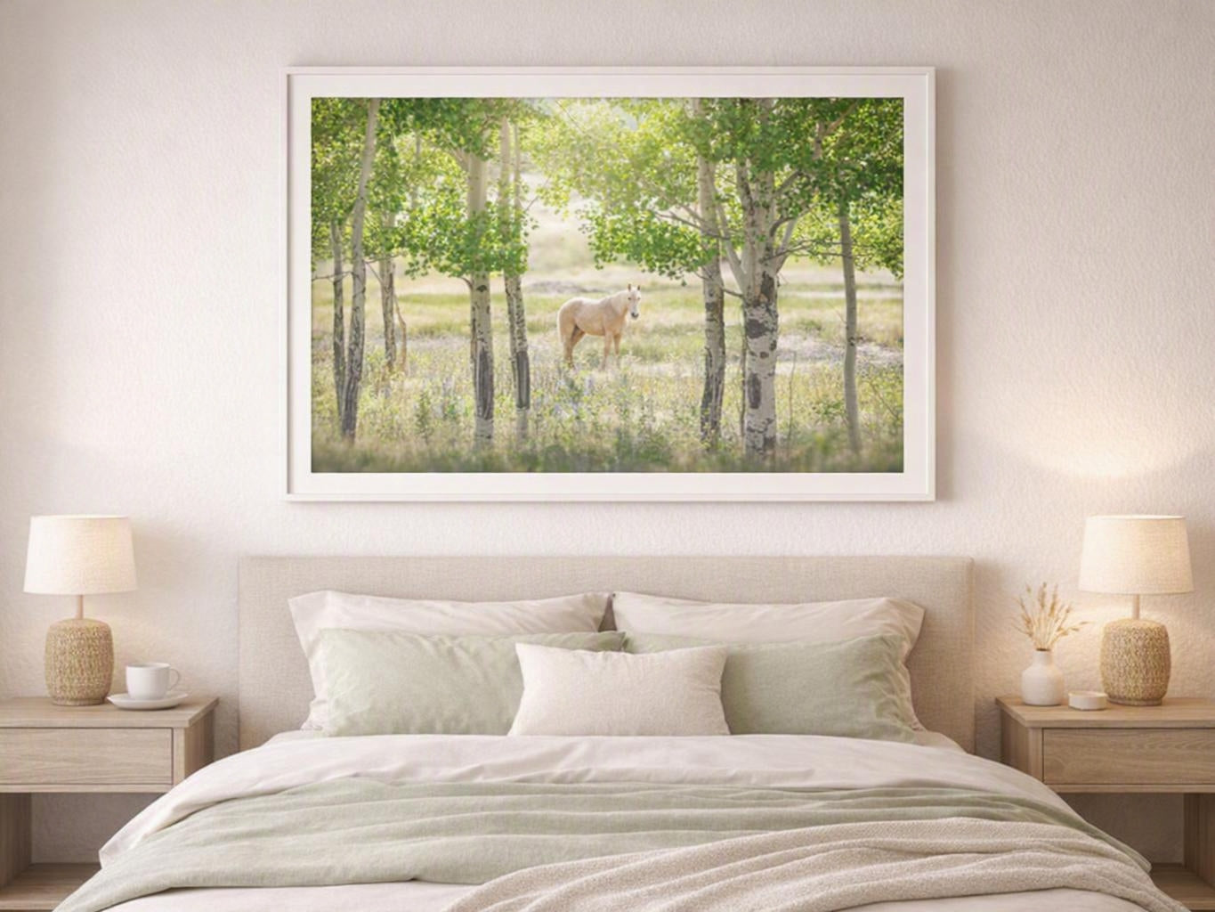 Horse in Forest Wall Art – Sunlit Woodland Photography Print