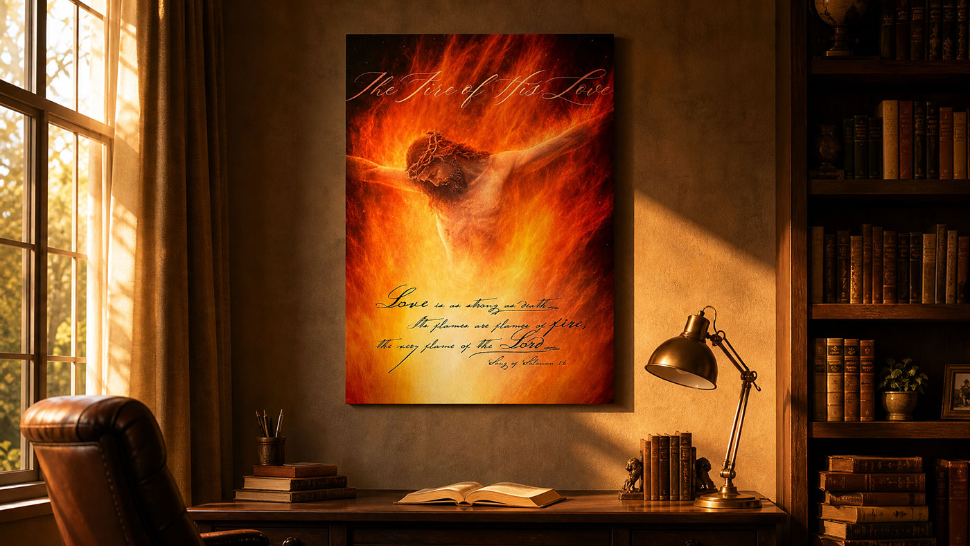 Jesus crucifixion wall art canvas print in the office of a church pastor, as a gift