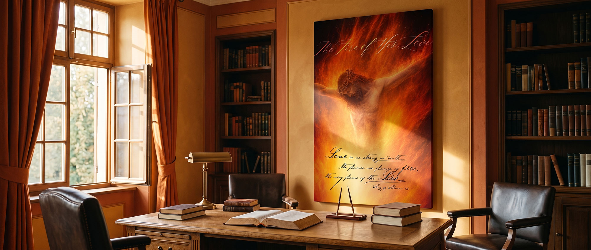 Jesus Christ crucifixion wall art in a pastors office