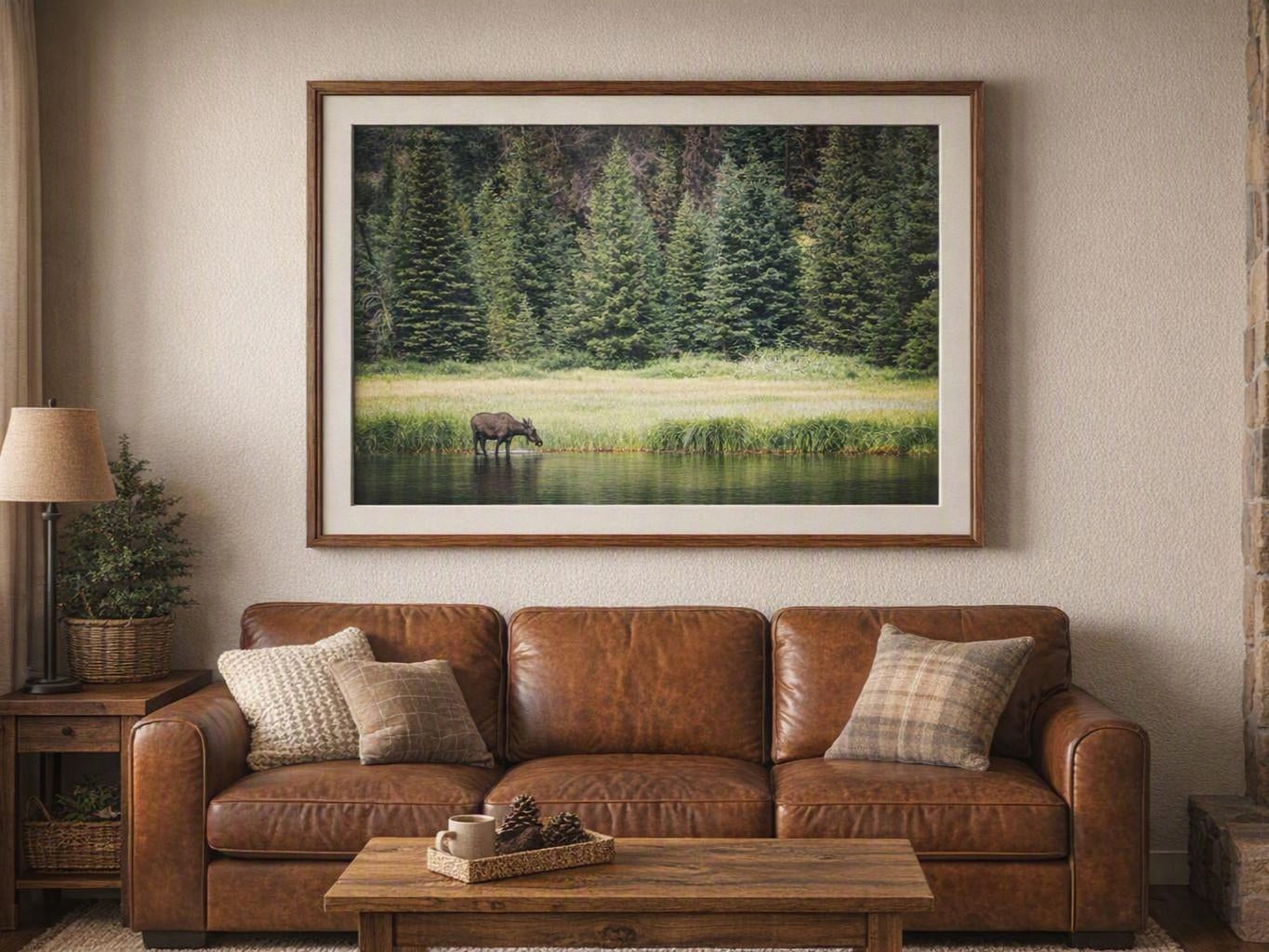 Moose in Forest Wall Art – Peaceful Pond Wildlife Photography Print