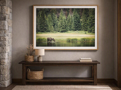 Moose in Forest Wall Art – Peaceful Pond Wildlife Photography Print