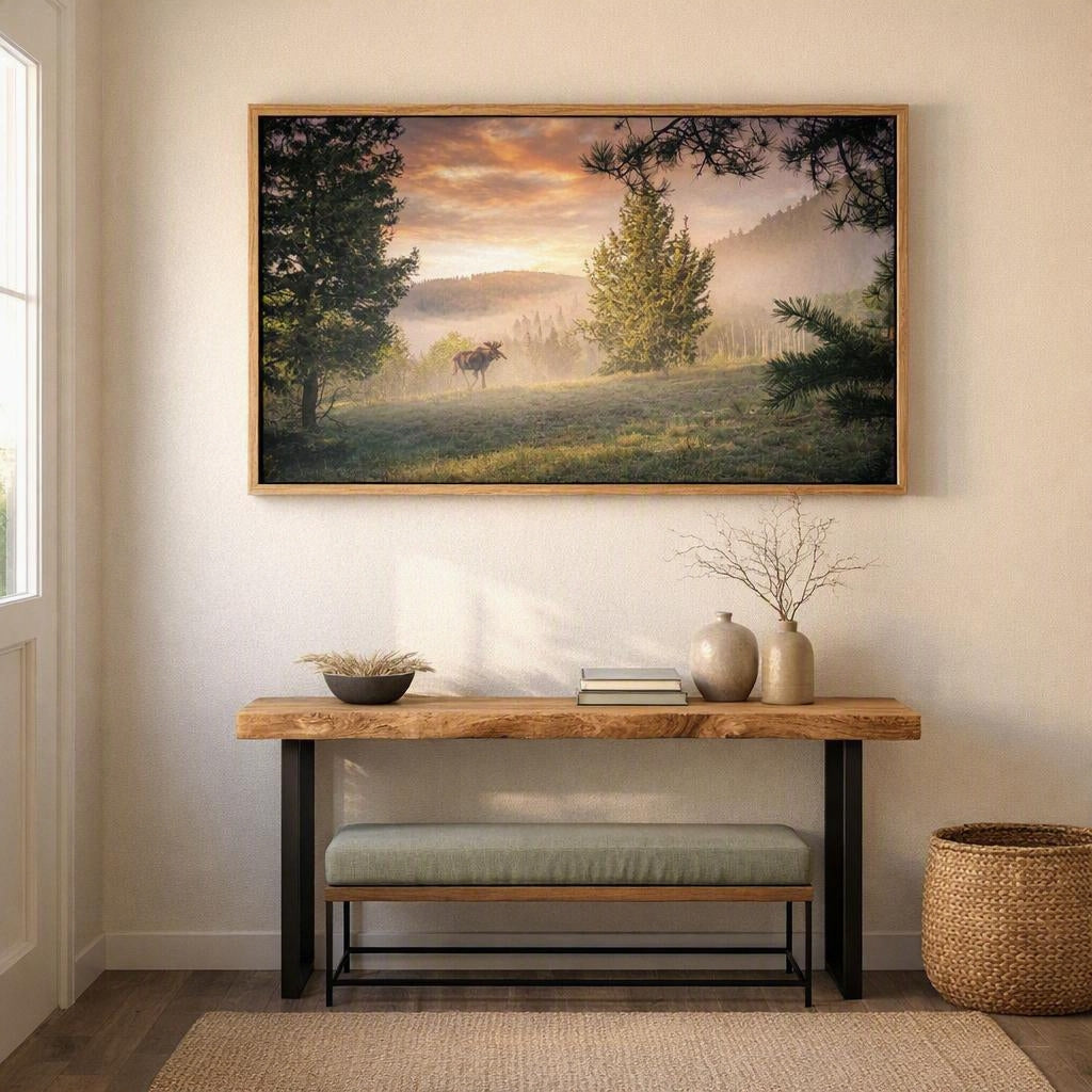 Moose in Mountain Mist Wall Art – Golden Wilderness Photography Print