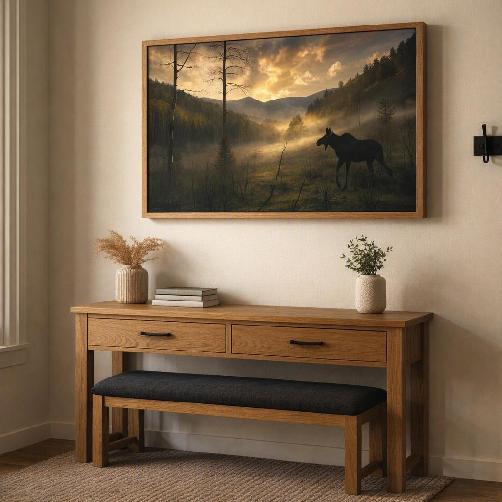 Moose Silhouette Wall Art – Dramatic Misty Mountain Photography Print