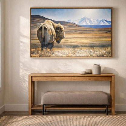 Solitary Bison Mountain Wall Art – Western Plains Photography Print