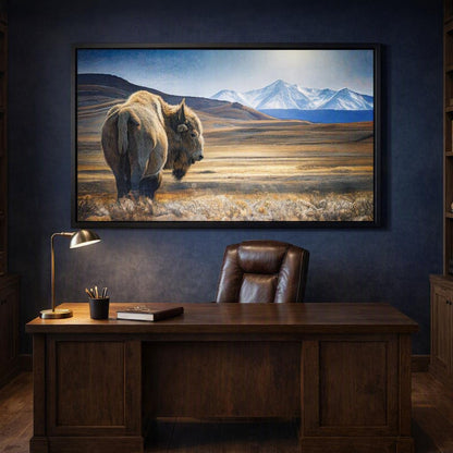 Solitary Bison Mountain Wall Art – Western Plains Photography Print