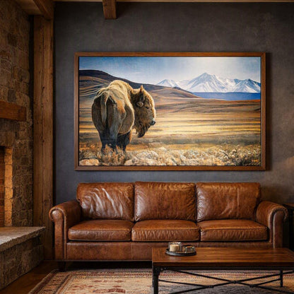 Solitary Bison Mountain Wall Art – Western Plains Photography Print