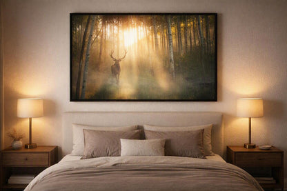 Sunlit Deer Wall Art – Golden Forest Wildlife Photography Print