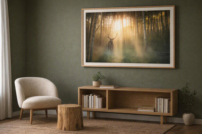 Sunlit Deer Wall Art – Golden Forest Wildlife Photography Print