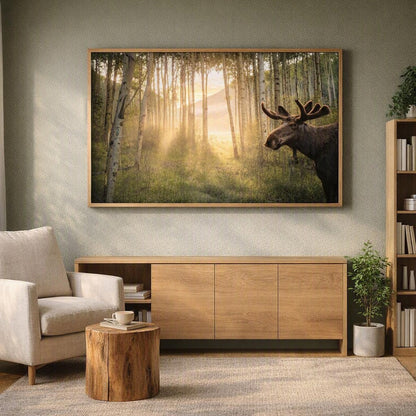 Velvet Antler Moose Wall Art – Golden Forest Wildlife Photography Print