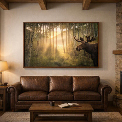 Velvet Antler Moose Wall Art – Golden Forest Wildlife Photography Print